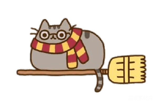 元素素材 哈利波特风格的猫咪骑扫帚