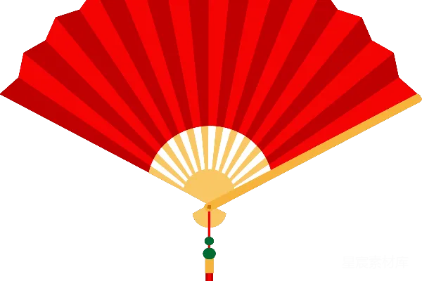 元素素材 红色折扇插画