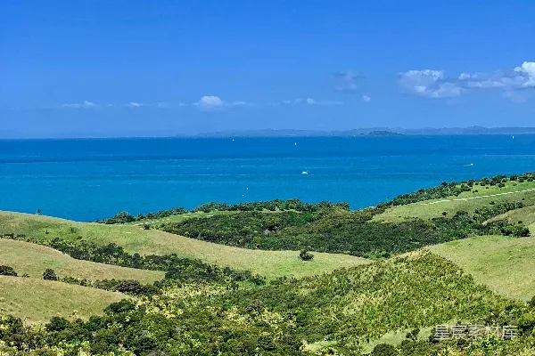 高清摄影 绿山海滨白天的 aerial 俯瞰照片