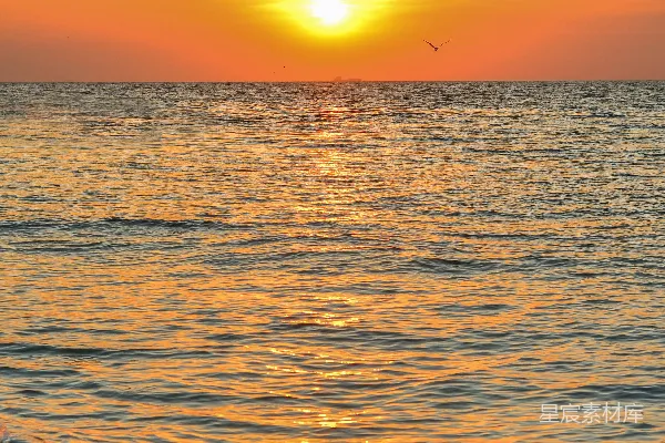 高清摄影 夕阳西下，海浪涌动。