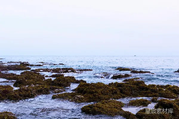 高清摄影 一大片水域紧邻着岩石海岸