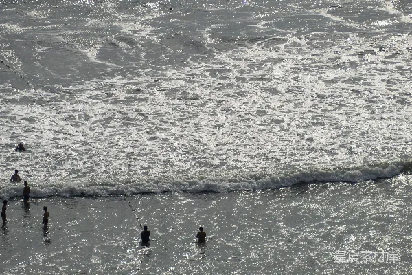 高清摄影 一群人在海边沙滩上站立，靠近海洋。