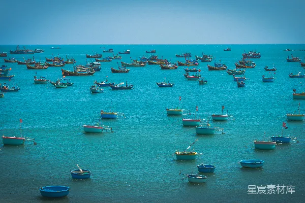 高清摄影 一群船只漂浮在一大片水面上
