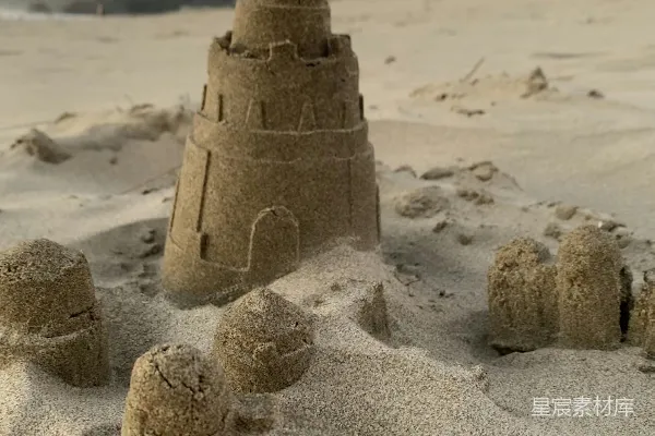 高清摄影 海滩上的沙堡
