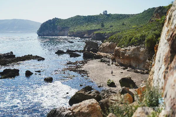 高清摄影 一片岩石海滩的景象，伴有水流