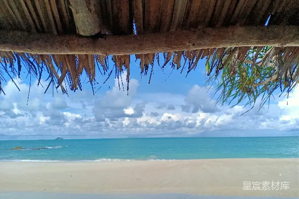 高清摄影 茅屋下看海景