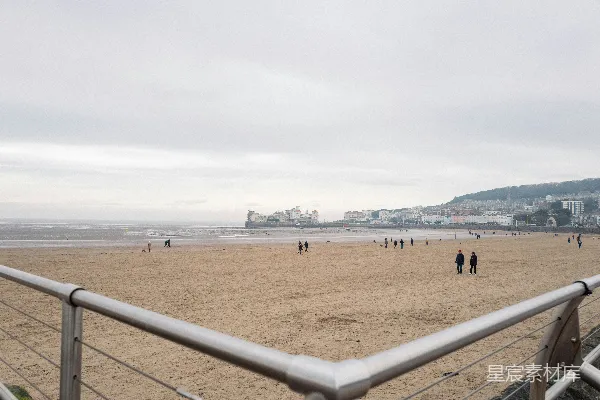 高清摄影 一群人在海滩上行走
