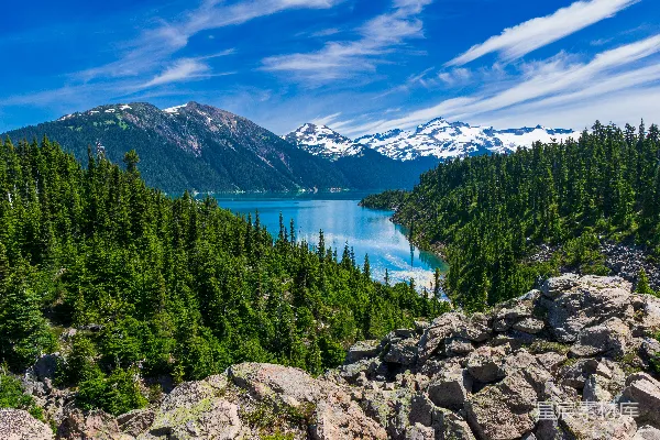 高清摄影 被山和树环绕的湖泊