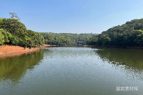 高清摄影 一片宁静的湖水周围环绕着茂密的绿树。