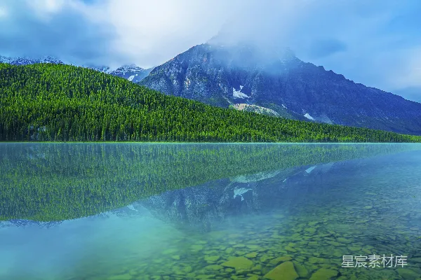 高清摄影 绿树近湖山，蓝天白日间