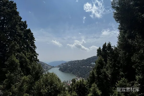 高清摄影 透过一些树木看去的湖泊景象