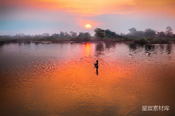 高清摄影 夕阳下的水域