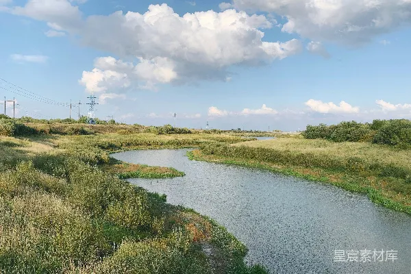 高清摄影 一条河流穿过一片翠绿的田野