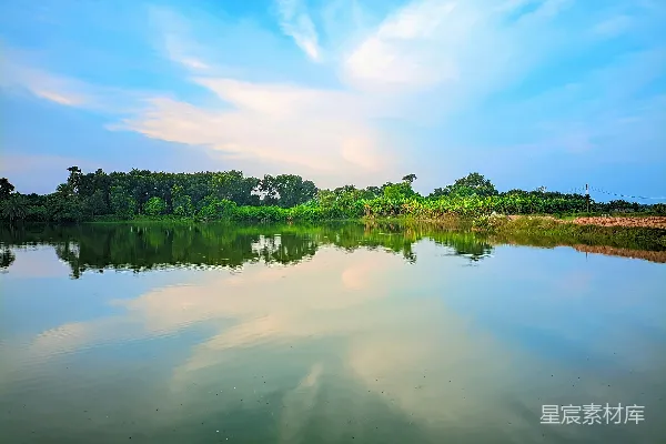 高清摄影 水边有树木和蓝天的背景