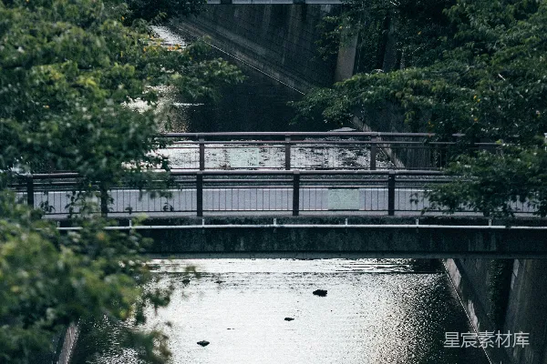 高清摄影 一条河流穿过周围环绕着高楼的城镇