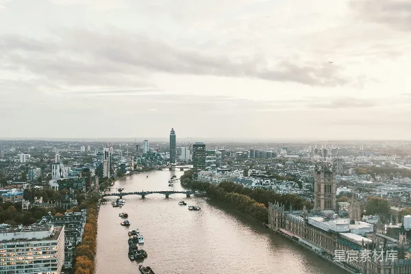 高清摄影 伦敦的城市风光与泰晤士河的日落美景。