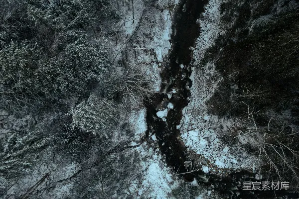高清摄影 覆盖着白雪的森林俯瞰图