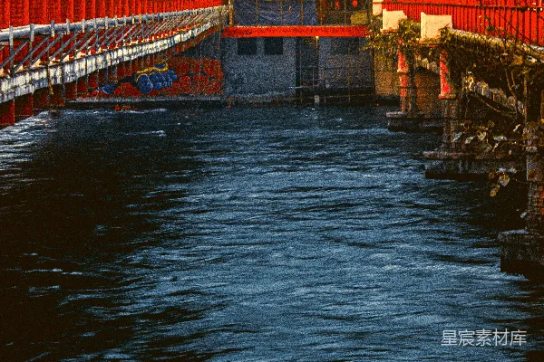 高清摄影 湖边有桥和建筑的一片水域