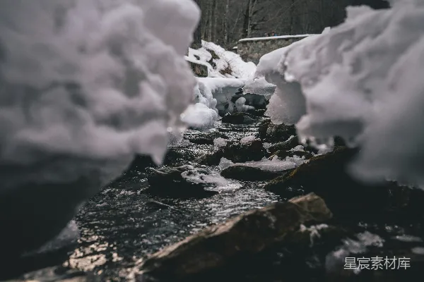 高清摄影 覆盖着白雪的河流