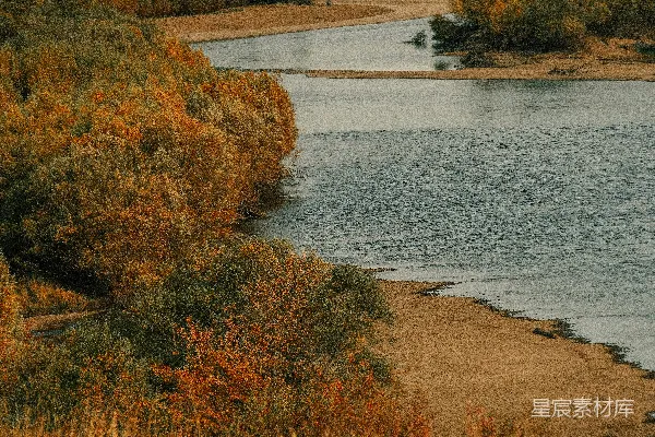 高清摄影 蜿蜒河流穿过秋林和山峦