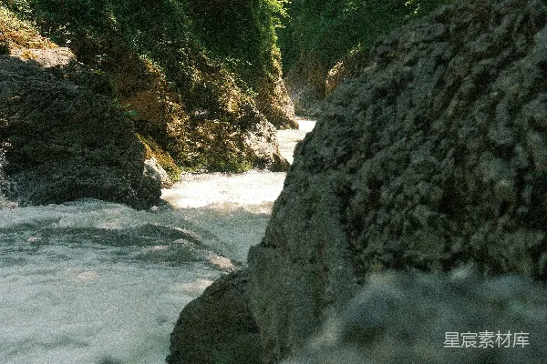 高清摄影 一条河流在森林峡谷中奔流而过。