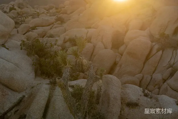 高清摄影 夕阳映照在一片岩石嶙峋的 landscapes 上。