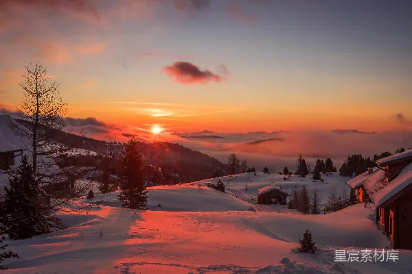 高清摄影 雪覆盖村庄的风景摄影