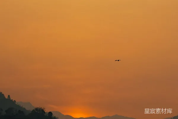 高清摄影 高空飞翔的飞机在夕阳下