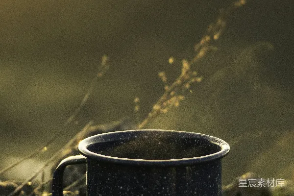 高清摄影 白色的蓝色陶瓷小杯，表面有白色粉末。