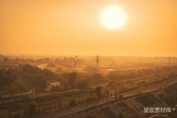 高清摄影 夕阳下的城市 aerial 视角