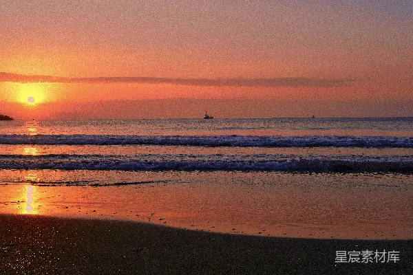 高清摄影 夕阳下的海滩