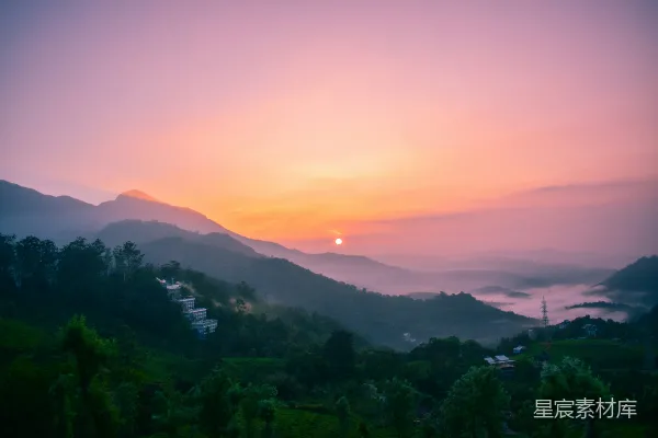 高清摄影 山间绿树傍晚时分
