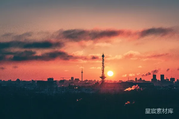 高清摄影 夕阳下城市的轮廓图象