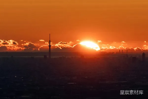 高清摄影 夕阳西下，城市天际线。