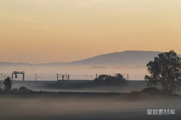 高清摄影 夕阳下树木的轮廓近处水面
