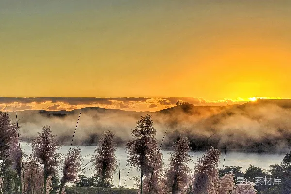 高清摄影 山间夕阳西下