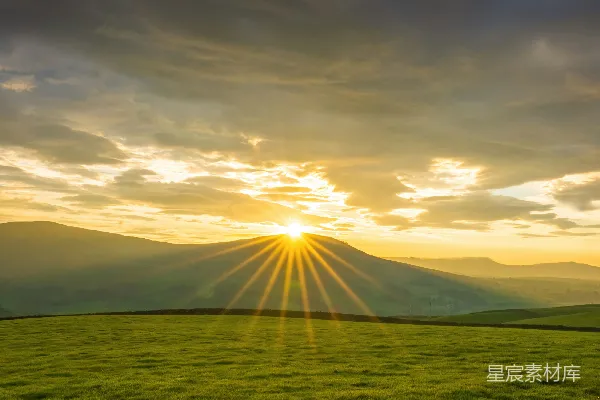 高清摄影 夕阳西下，草地上一片金黄。