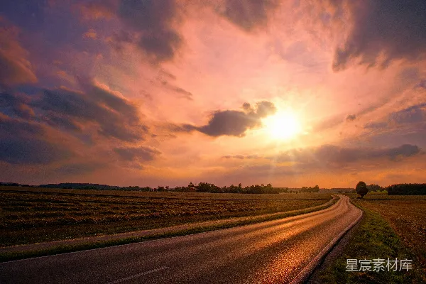 高清摄影 夕阳下的灰色小路