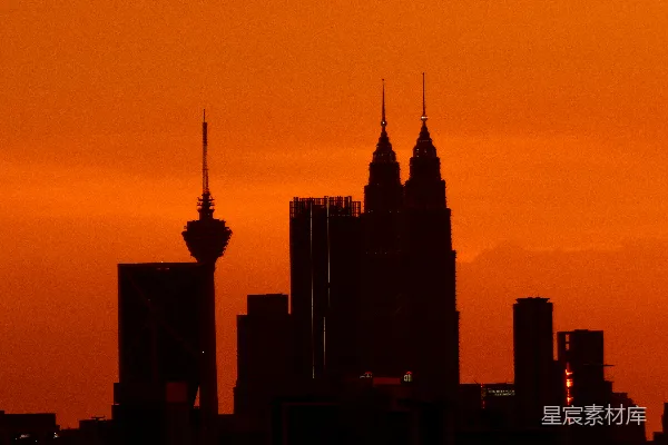 高清摄影 夕阳下的城市天际线