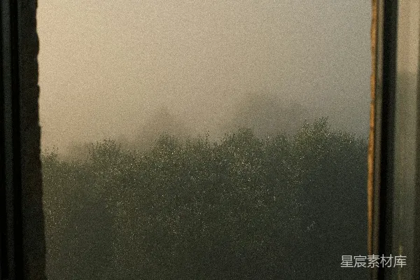 高清摄影 一扇可远眺雾林的窗户
