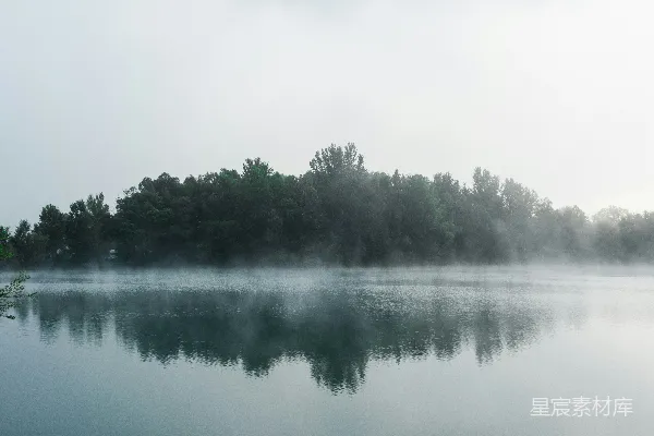 高清摄影 白天绿树环绕湖泊，白云蓝天之中