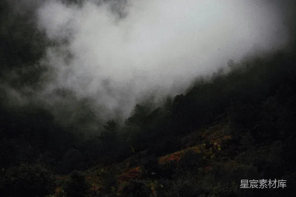 高清摄影 云雾缭绕的山峦在阴天中