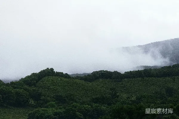 高清摄影 山中绿树映衬着白天的白云