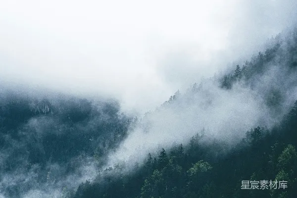 高清摄影 被雾和低垂的云层覆盖的山峰