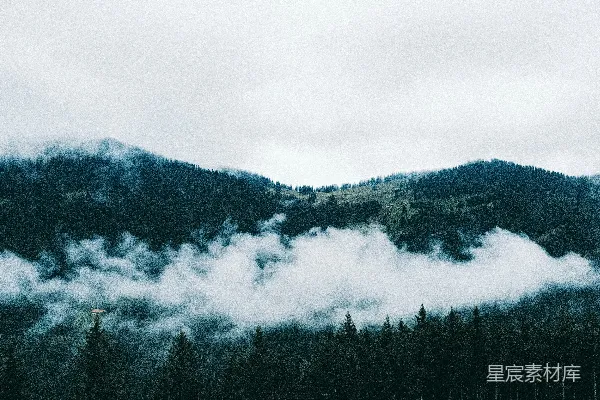 高清摄影 山中绿树映白云的白天景色