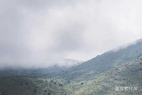 高清摄影 山顶有一些树木的山坡