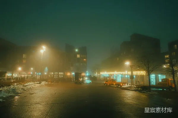 高清摄影 夜晚的城市街道与街灯