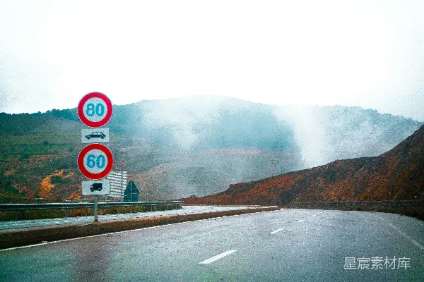 高清摄影 限速的道路和限速标志