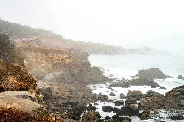 高清摄影 岩石海岸，岩石与雾气