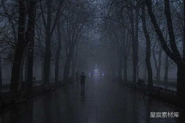 高清摄影 几个行人走在一条雨中的街道上